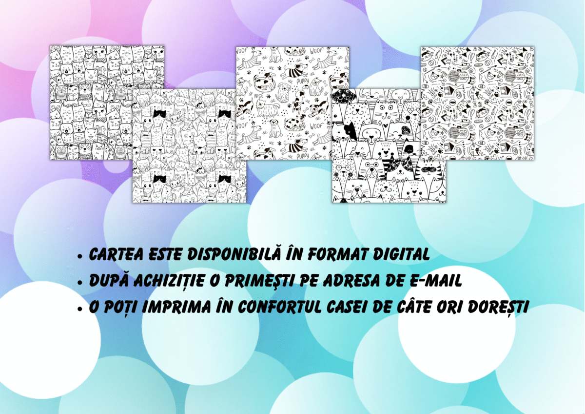 Carte de colorat digitală – 30 de ilustrații complexe cu cățeluși și pisicuțe - imagine 3